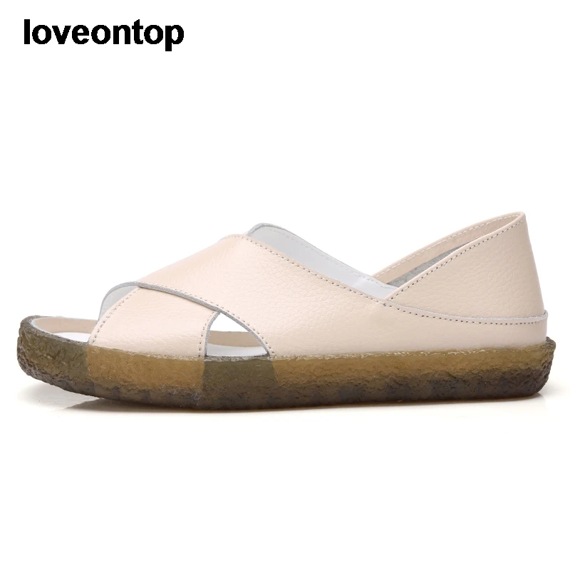 Loveontop Verão as Mulheres Sandálias de Couro Macio Sapatos Preto Senhoras Deslizamento em Flats, Sandálias