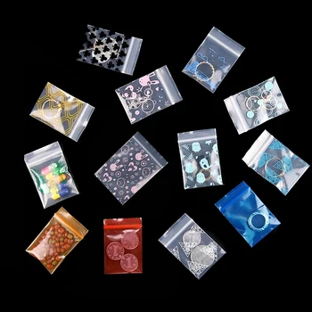 100pcs de Plástico transparente Mini Jóias de Sacos de Pequeno Mais mais grosso Cristal Embalagem Bolsas Reutilizáveis Pochette Zíper do Saco