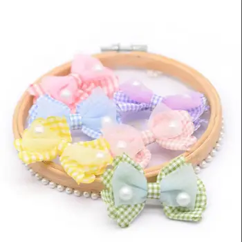 10Pcs Candy Color Tecido Xadrez Bowknot gravata borboleta Semi-acabados para Crianças, Acessórios de Cabelo, DIY Roupa Vestir meias Sacos de Decoração