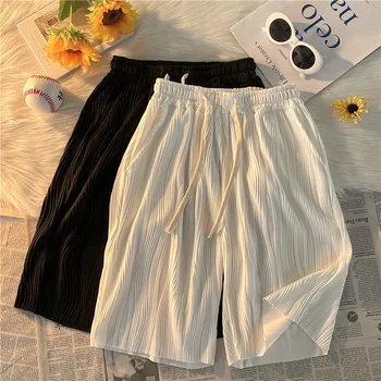 Gelo Seda Legal Shorts Homens de Verão Fina Marca de Moda INS Japonês Vintage Praia de Calça Branca Alto Grau de Calças