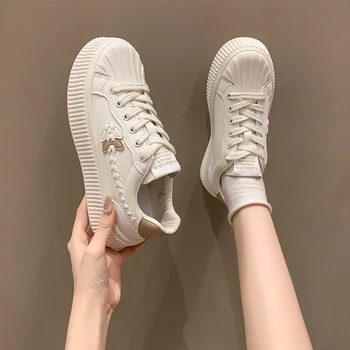 Sapatos de Mulheres Casual, Tênis Respirável Sapatos de Plataforma 2023 Novo Bordado antiderrapante e Sapatos Brancos, Mulheres Grossas Solas de Sapatos