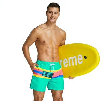 SEOBEAM de Verão dos Homens Novos Beachwear Forrada com Poliéster moda praia e Casual do Bolso Homens de Shorts