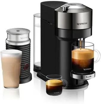 Vertuo Próximo de Café e máquina de café Expresso Puro Chrome com Aeroccino de Leite Para cappuccino,1.1 litros, Preto máquina de café Espresso com Leite stea